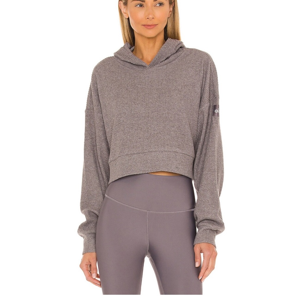ALO Yoga Gray Cropped Hoodie